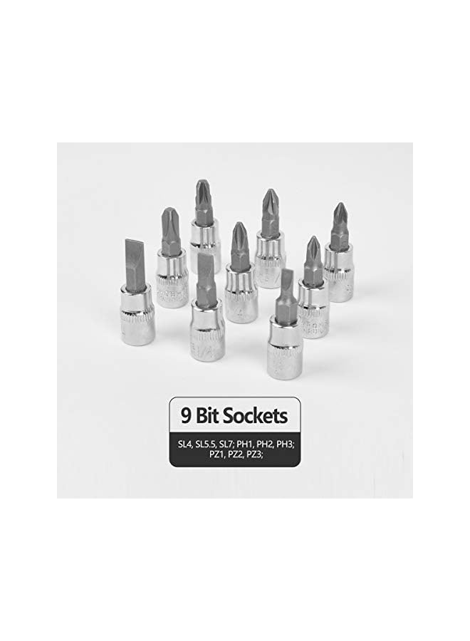 promass 46 Piece 1/4" Drive Socket Wrench Driver Bits Metric Set Flexible Extension Rods with Reversible Ratchet Spanner for Car Bicycle Motor - Image 3