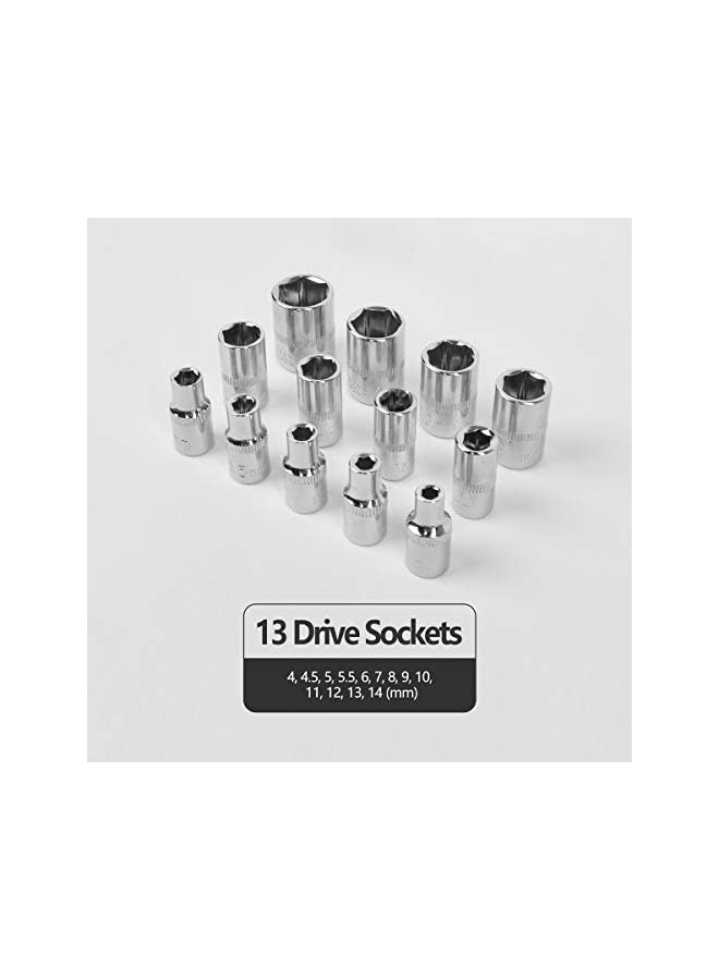 promass 46 Piece 1/4" Drive Socket Wrench Driver Bits Metric Set Flexible Extension Rods with Reversible Ratchet Spanner for Car Bicycle Motor - Image 5