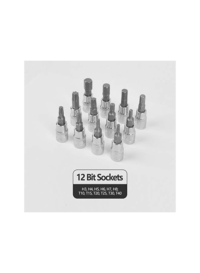 promass 46 Piece 1/4" Drive Socket Wrench Driver Bits Metric Set Flexible Extension Rods with Reversible Ratchet Spanner for Car Bicycle Motor - Image 4