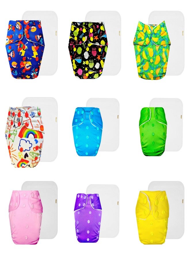 Dumbledo Premium Cloth Diaper with Cotton Insert (Pack of 9) | Hypoallergenic | Reusable & Washable | Adjustable Snaps | Ideal for Toddlers | 3 Months - 3 Years | Unisex Baby - Image 1