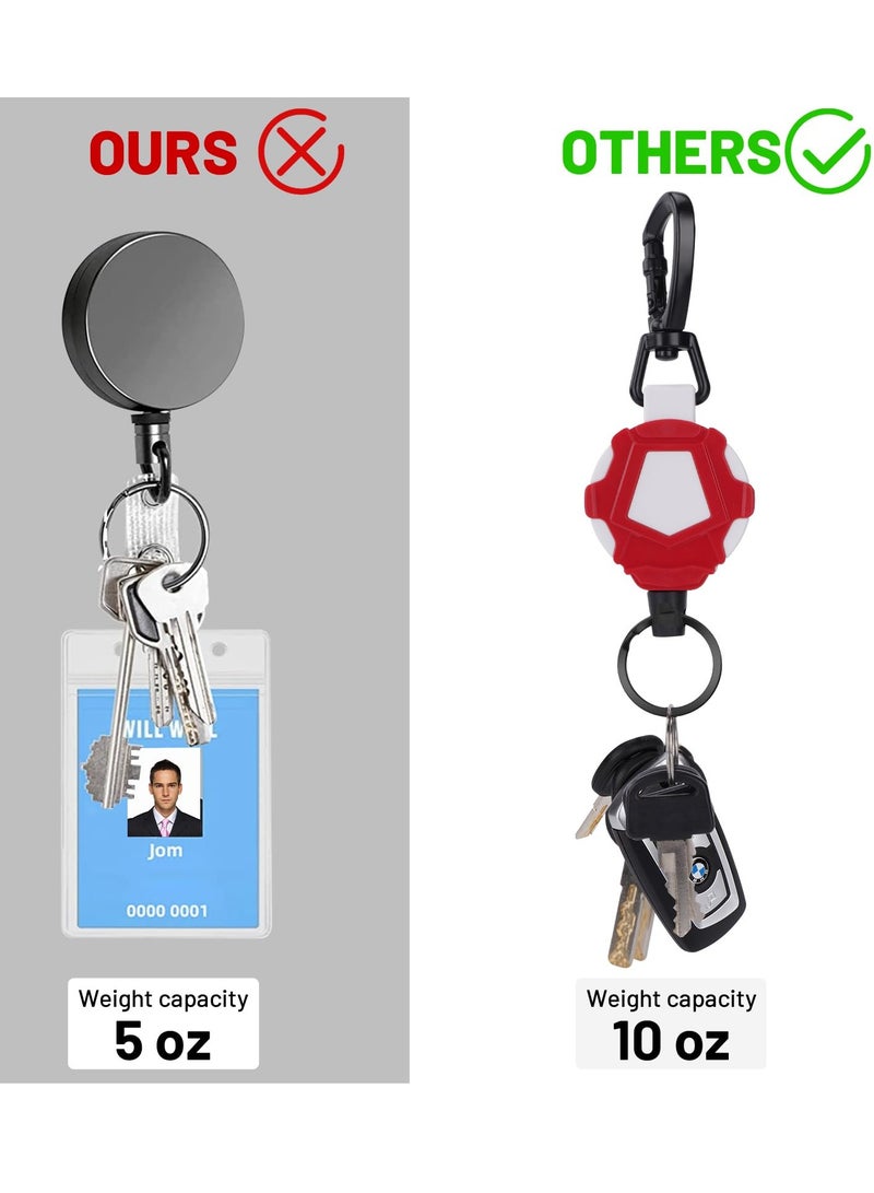 Excefore Retractable Keyring, Heavy Duty Metal Retractable Badge Holders, Extendable Retractable Keychain with Steel Wire Rope Retractable ID Badges Holder(White and Red)  - Image 3