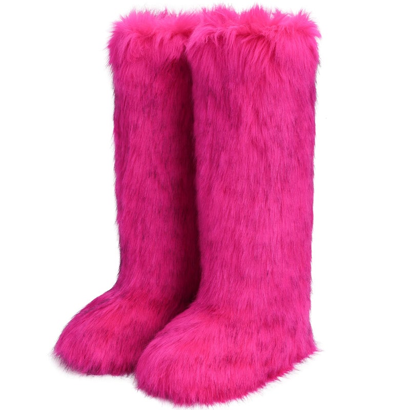 CEPEPRIN Women's Faux Fur Boots Knee-High Furry Snow Boots Fluffy Warm Winter Boots - Image 2