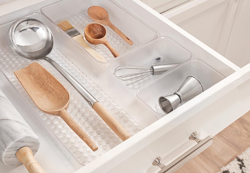 Spectrum Diversified Hexa Drawer Organizer Tray Modern Kitchen Cutlery, Utensil, Silverware Holder, Cabinet Storage, 6 X 12, Clear Frost - Image 4
