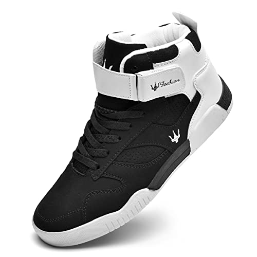 FZUU Men's Fashion High Top Leather Street Sneakers Sports Casual Shoes (9.5, Black) - Image 1
