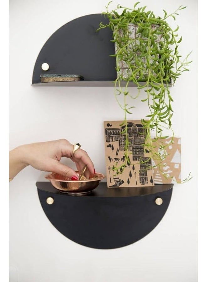 IRONWOOD Decorative Wall Shelves Set of 2 Half Round Solid Black Steel Modern Wall Display Stand Organizer 40cm Wide