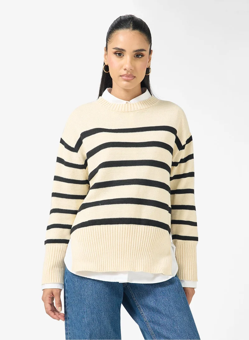 Ginger Oversize Crew Neck Stripe Sweater