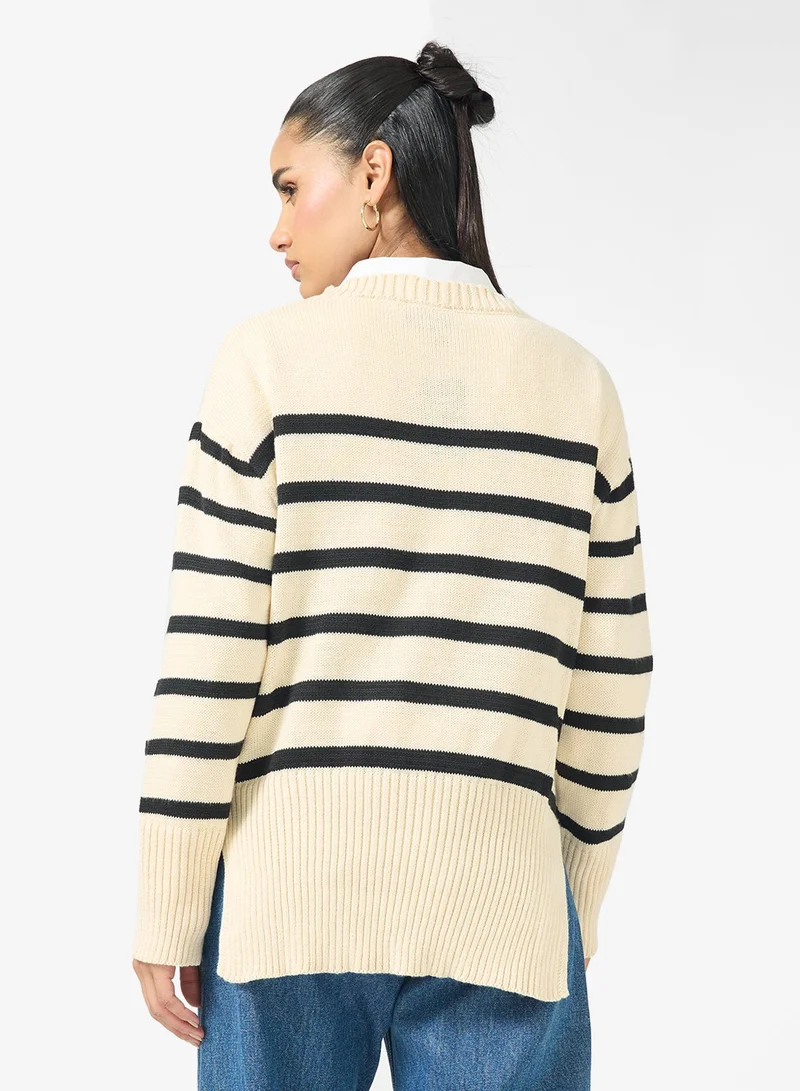 Ginger Oversize Crew Neck Stripe Sweater