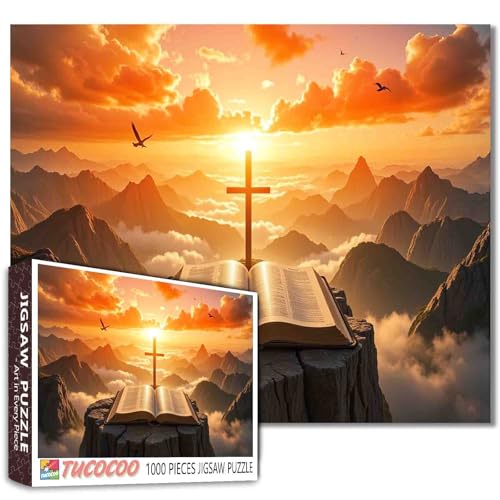 Tucocoo 1000 Piece Jigsaw Puzzles for Adults Christ Cross Jigsaw Sunset Scenery Puzzle 1000 Pieces Puzzles for Game Night Christianity Holy Bible Wall Decor DIY Craft 27 x 20 Inches Puzzle - Image 1