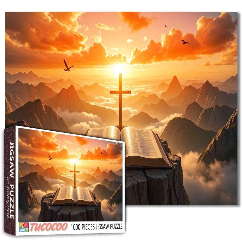 Tucocoo 1000 Piece Jigsaw Puzzles for Adults Christ Cross Jigsaw Sunset Scenery Puzzle 1000 Pieces Puzzles for Game Night Christianity Holy Bible Wall Decor DIY Craft 27 x 20 Inches Puzzle - Image 3