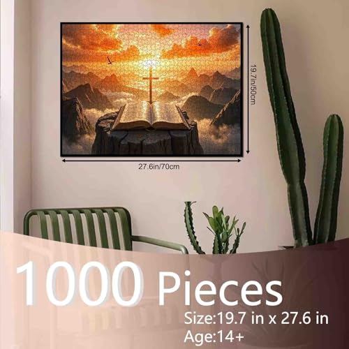 Tucocoo 1000 Piece Jigsaw Puzzles for Adults Christ Cross Jigsaw Sunset Scenery Puzzle 1000 Pieces Puzzles for Game Night Christianity Holy Bible Wall Decor DIY Craft 27 x 20 Inches Puzzle - Image 5