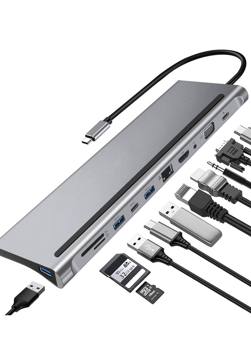 JM محور USB C 11 في 1 مع 4K HDTV USB3.0 قارئ بطاقة SD/TF VGA RJ45 إيثرنت 3.5 مم صوت ومحطة توصيل USB C PD Type-C لجهاز MacBook/Pro/Air و iMac والمزيد - Image 1