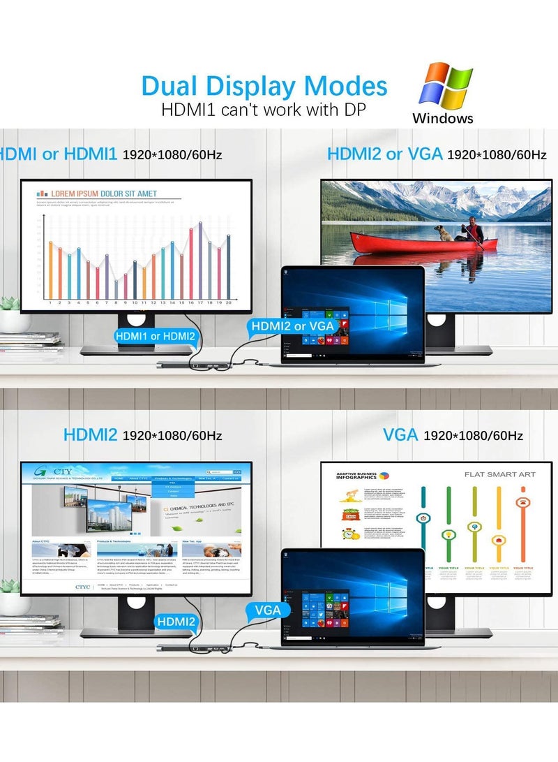 JM محور USB C 11 في 1 مع 4K HDTV USB3.0 قارئ بطاقة SD/TF VGA RJ45 إيثرنت 3.5 مم صوت ومحطة توصيل USB C PD Type-C لجهاز MacBook/Pro/Air و iMac والمزيد - Image 3