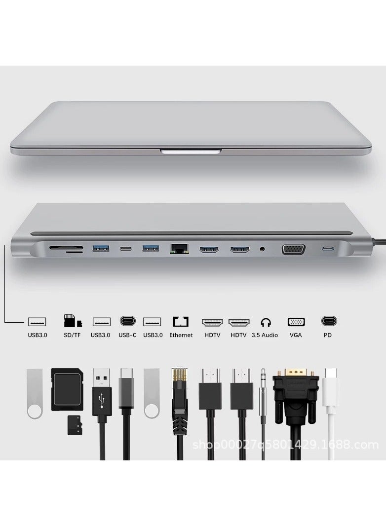 JM محور USB C 11 في 1 مع 4K HDTV USB3.0 قارئ بطاقة SD/TF VGA RJ45 إيثرنت 3.5 مم صوت ومحطة توصيل USB C PD Type-C لجهاز MacBook/Pro/Air و iMac والمزيد - Image 2
