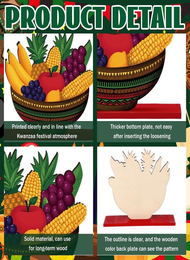 DoubleFill مجموعة دبل فيل المكونة من 6 قطع من زينة طاولة كوانزا السعيدة، لوحة خشبية مركزية لطاولة كوانزا بألوان الأحمر والأخضر والأصفر والأسود، لوحات خشبية أفريقية لتزيين الطاولة والمكتب والرفوف المنزلية والمدفأة، ديكور صينية متعددة الطبقات لحفلات أفريقية - Image 3