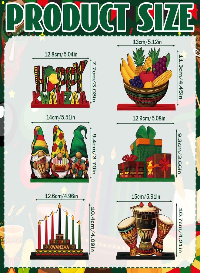 DoubleFill مجموعة دبل فيل المكونة من 6 قطع من زينة طاولة كوانزا السعيدة، لوحة خشبية مركزية لطاولة كوانزا بألوان الأحمر والأخضر والأصفر والأسود، لوحات خشبية أفريقية لتزيين الطاولة والمكتب والرفوف المنزلية والمدفأة، ديكور صينية متعددة الطبقات لحفلات أفريقية - Image 2