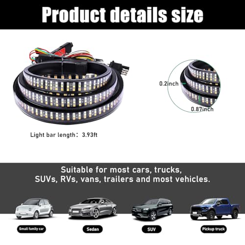 Yourkar Tailgate Light Bar 47 Inch Triple Row LED Tailgate Light Bar LED Flexible Strip with Red Running Brake White Reverse Yellow Turning Signals Lights Car Accessories - Image 3