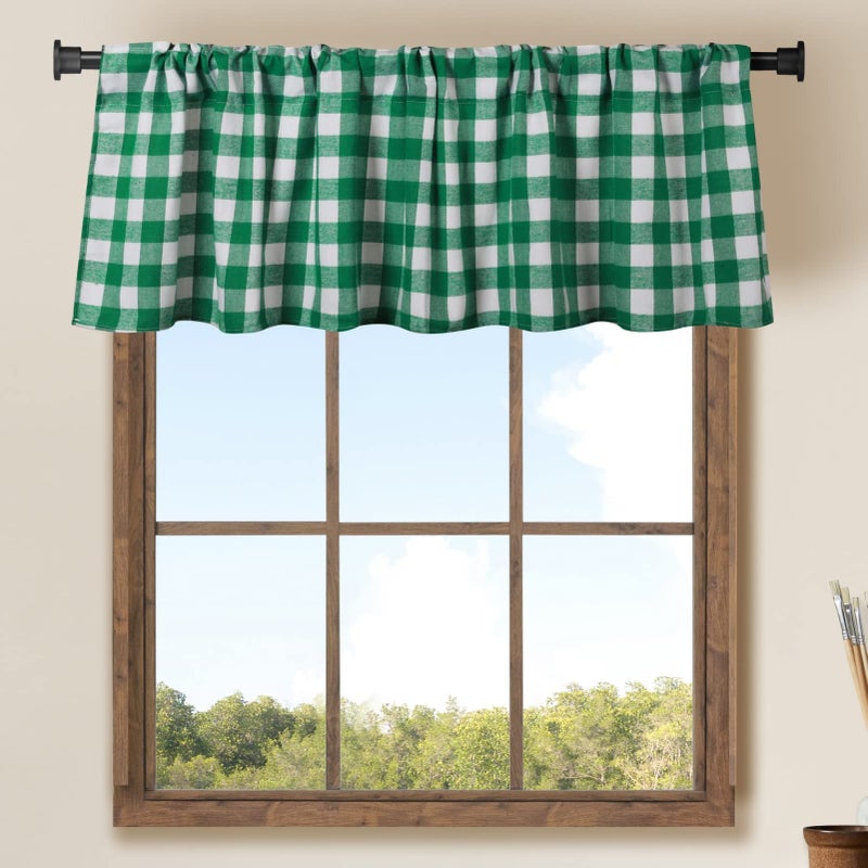 2 Pack Buffalo Check Plaid Cotton Window Valances Green and White Farmhouse Design Window Treatment Decor Curtains Rod Pocket Valances for KitchenLiving Room 16 x 56 Green and White