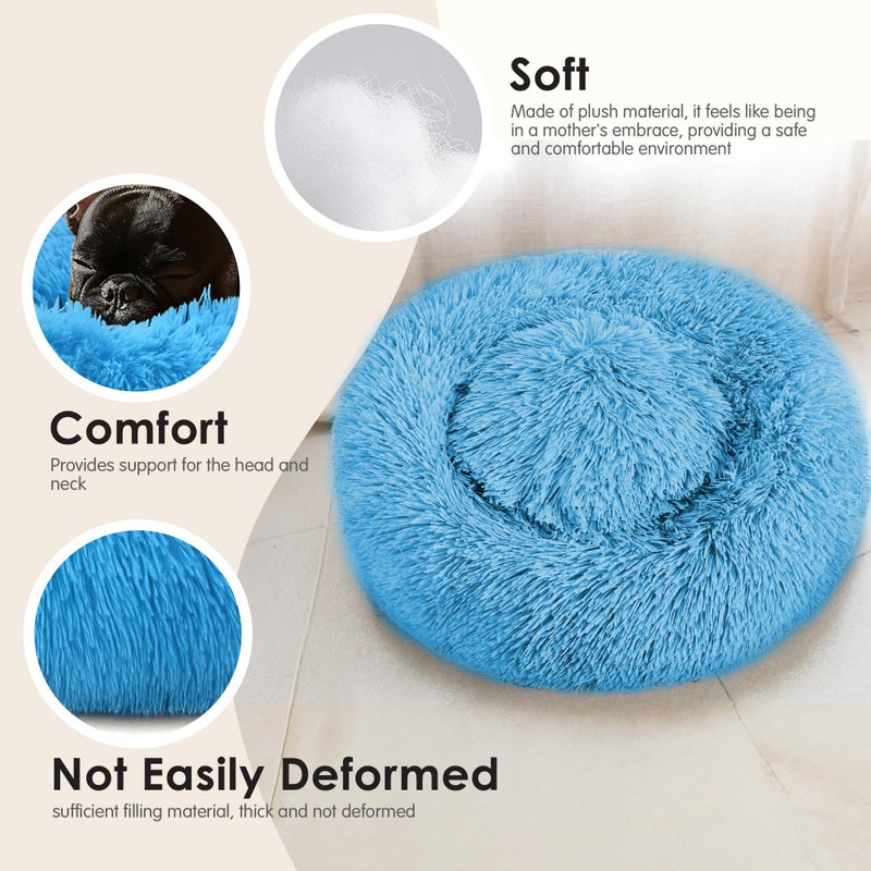 Hoewina Dog & Cat Bed, 20in Cat Beds for Indoor Cats, Calming Donut Bed for Puppy and Kitten, Washable Round Fluffy Pet Bed for Small Medium Dogs and Cats (Light Blue) - Image 4
