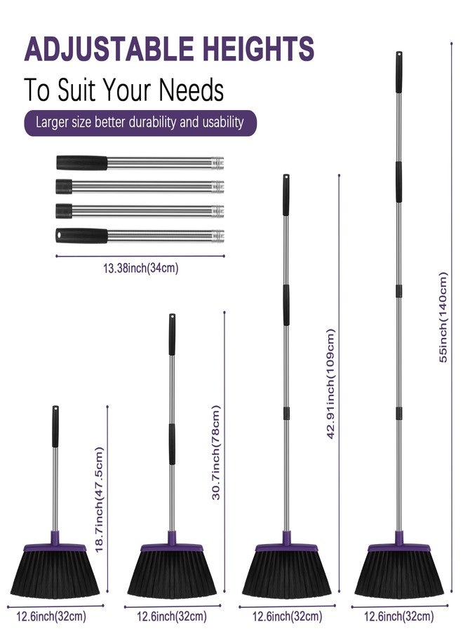 UDUK Heavy Duty Angle Broom, 55-Inch Long Handle Extra Wide 12.6 Inch Head, Stainless Steel Tube & PP Bristles for Pet Hair and Dust, Floor Safe - Purple - Image 2