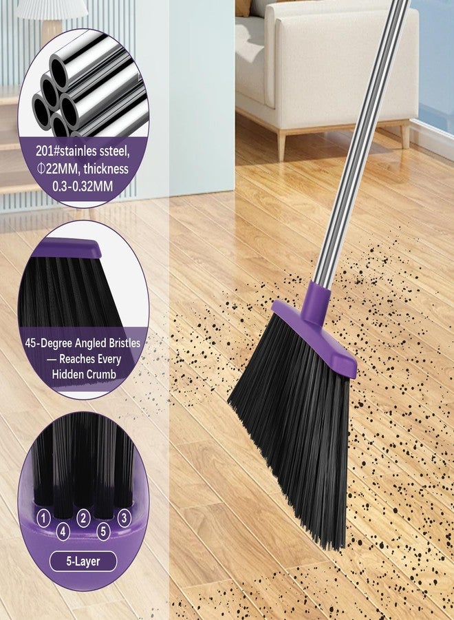 UDUK Heavy Duty Angle Broom, 55-Inch Long Handle Extra Wide 12.6 Inch Head, Stainless Steel Tube & PP Bristles for Pet Hair and Dust, Floor Safe - Purple - Image 5