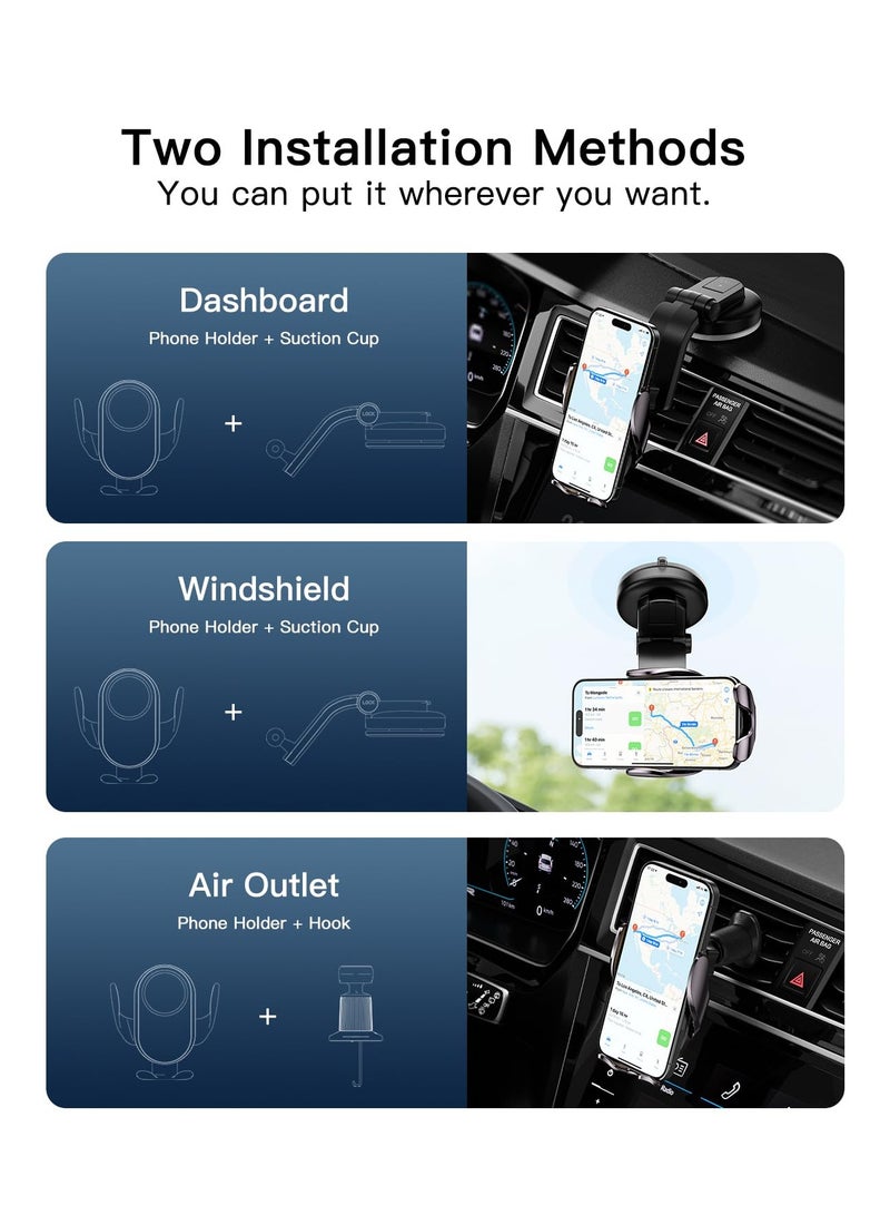 KASTWAVE 15W Wireless Car Charger, 360° Adjustable Fast Charging Car Phone Holder Mount Auto Clamping Cell Phone Stand for iPhone 15 14 13 12 11 Pro Max, Samsung Galaxy S23 S22 S21 for 4-4.7In (Black) - Image 3