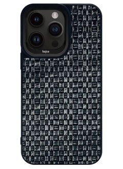 Kajsa iPhone 14 Pro Max Case Glamorous Collection Woven Pattern PU Leather Embroidery stitching Case Cover - Black  - Image 1