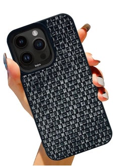 Kajsa iPhone 14 Pro Max Case Glamorous Collection Woven Pattern PU Leather Embroidery stitching Case Cover - Black  - Image 2
