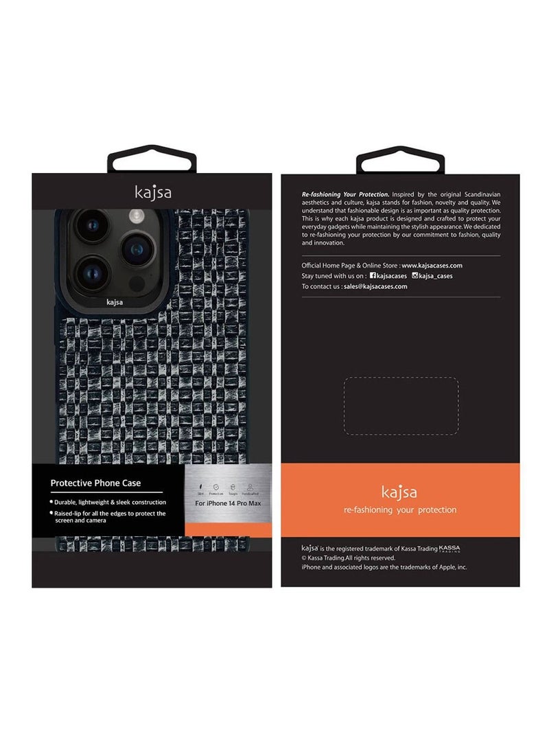 Kajsa iPhone 14 Pro Max Case Glamorous Collection Woven Pattern PU Leather Embroidery stitching Case Cover - Black - Image 5