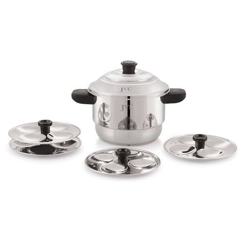 JVL Triply Base 3 in 1 Sambar Idly Steamer with 4 Idly Plates (Stainless Steel, 1-2 People) Mini Idly, Button Idly Maker - Image 1