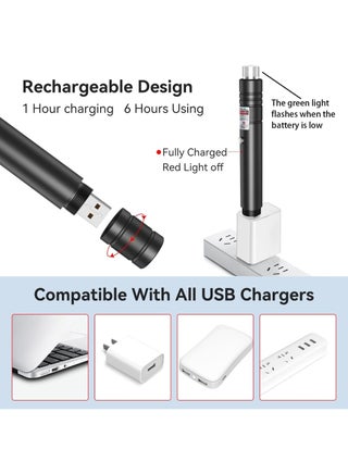 قلم مؤشر ليزر أخضر عالي الطاقة - شعاع ليزر طويل المدى قابل لإعادة الشحن، شحن USB للمشي لمسافات طويلة والعروض التقديمية والاستخدام في الهواء الطلق (ضوء أخضر احترافي) - view 3