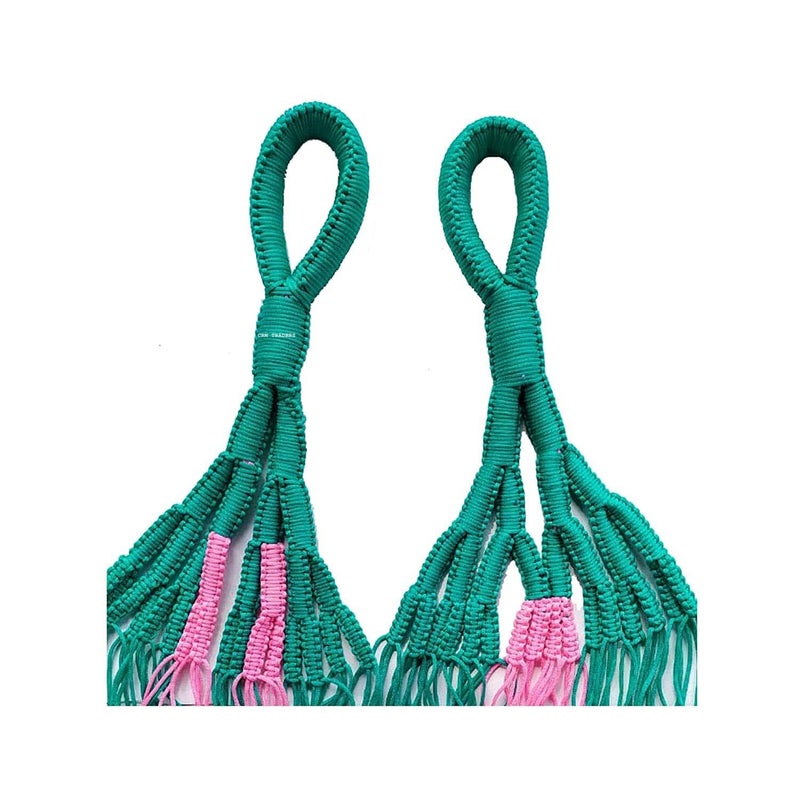 CRM TRADERS CRM TRADERS Handcrafted Nylon Rope Hammock Swing Hanging Net Mesh Sleeping Bed for Garden Outdoor Pink and Tee Green  - Image 2