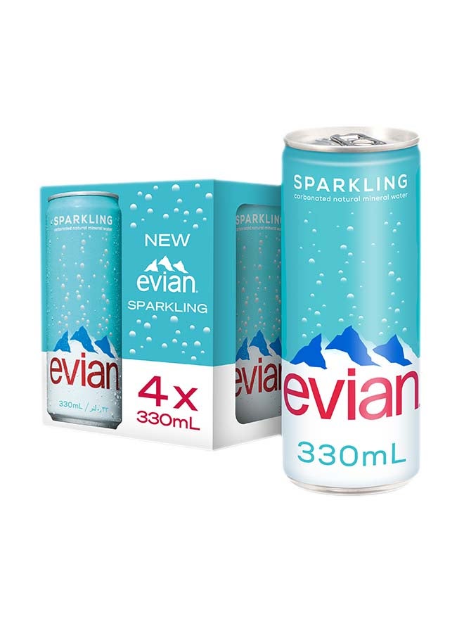 Evian Sparkling Carbonated Natural Mineral Water Can 4 x 330ml - Image 1