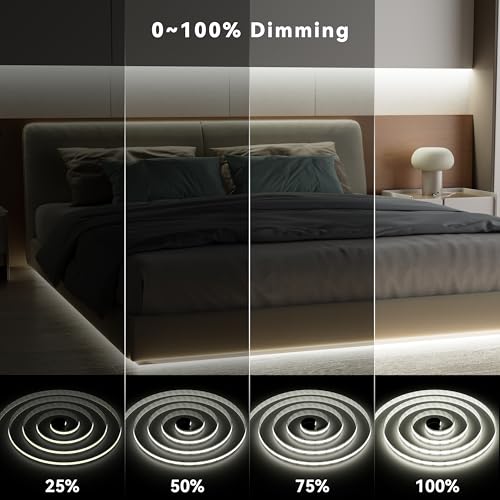 PAUTIX COB LED Strip Light White CCT Tunable 32.8ft/10m,UL-Listed 6400LEDs Dimmable 2700K-6500K CRI90+ 24V LED Tape Light Kit with APP Control/Music Mode,for Under Cabinet Bedroom Kitchen DIY Lighting - Image 3