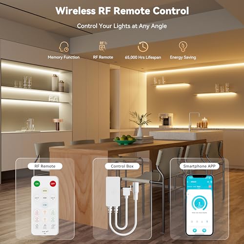 PAUTIX COB LED Strip Light White CCT Tunable 32.8ft/10m,UL-Listed 6400LEDs Dimmable 2700K-6500K CRI90+ 24V LED Tape Light Kit with APP Control/Music Mode,for Under Cabinet Bedroom Kitchen DIY Lighting - Image 4