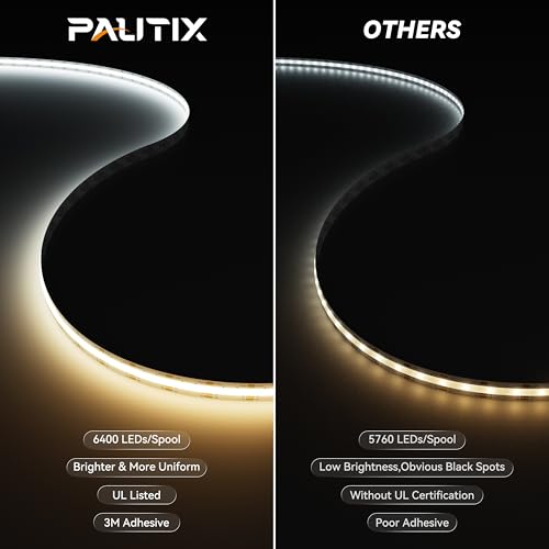 PAUTIX COB LED Strip Light White CCT Tunable 32.8ft/10m,UL-Listed 6400LEDs Dimmable 2700K-6500K CRI90+ 24V LED Tape Light Kit with APP Control/Music Mode,for Under Cabinet Bedroom Kitchen DIY Lighting - Image 5