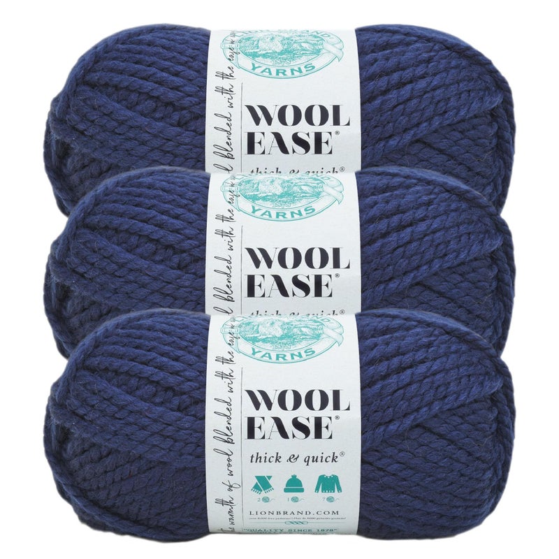 Lion Brand Yarn WoolEase Thick  Quick Yarn Soft and Bulky Yarn for Knitting Crocheting and Crafting 3 Pack Navy