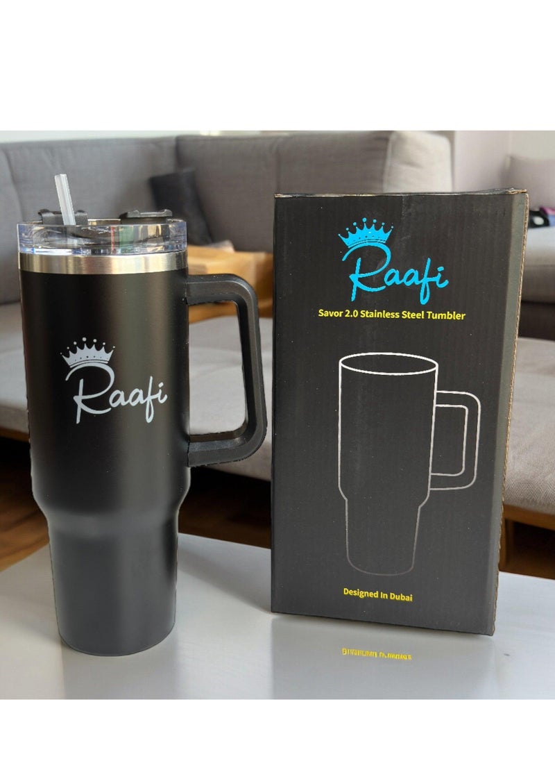 Wooden Twist - Raafi Savor 2.0 Tumbler 40oz With Handle Travel Mug Straw Covers Cup With Lid Insulated Quencher Stainless Steel Water Iced Tea Coffee Mug - Image 1