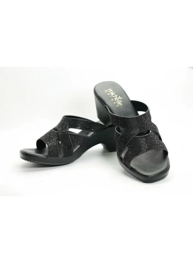 Michelle Morgan Black 092-3071 Michelle Morgan Women's Embellished Multi-Strap Block Heel Sandals 514RJ21G Black for Women | Best Price UAE