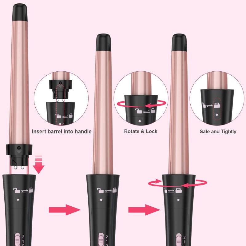 USHOW Curling Wand Set, Curling Iron Interchangeable 3 Barrel Wand Curler with Ceramic Tourmaline Professional 5 in 1 Wand Curling Iron,for Women with Curler and Waver - Image 4
