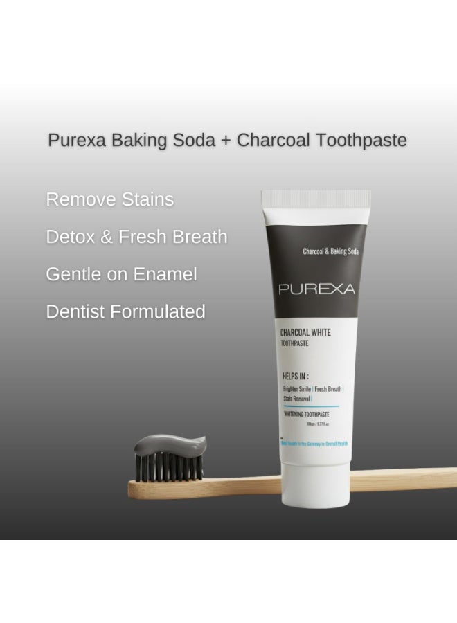 PUREXA Charcoal White Toothpaste Pack of 2 | Dual Whitening Combo | Activated Charcoal Teeth Cleaner for Stain Removal, Fresh Breath & Detox | Natural, Fluoride-Free, Enamel-Friendly Formula for Brighter & Healthier Smiles 100 g - Image 3