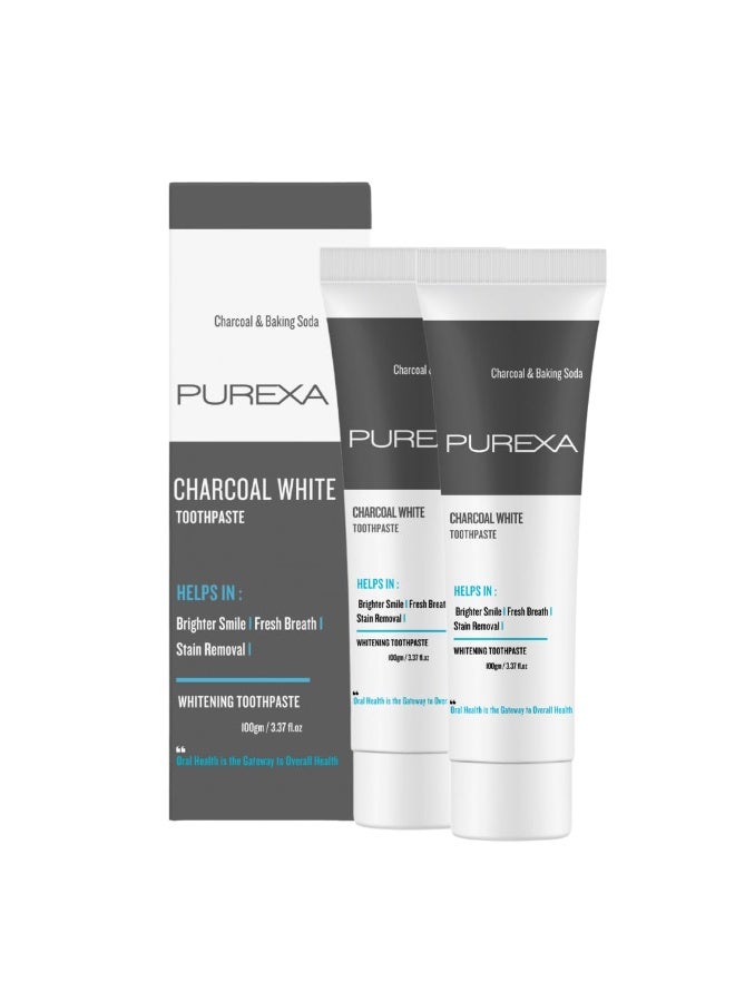 PUREXA Charcoal White Toothpaste Pack of 2 | Dual Whitening Combo | Activated Charcoal Teeth Cleaner for Stain Removal, Fresh Breath & Detox | Natural, Fluoride-Free, Enamel-Friendly Formula for Brighter & Healthier Smiles 100 g - Image 1