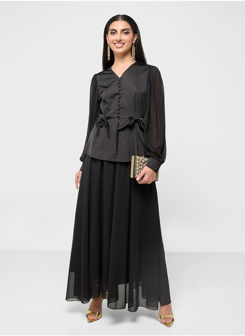 Khizana - Sheer Sleeves Top & Skirt Set - Image 1