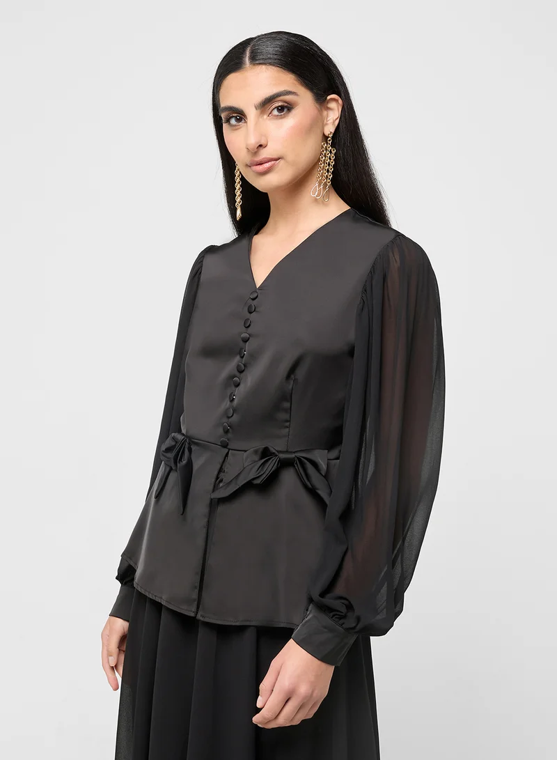 Khizana Sheer Sleeves Top & Skirt Set