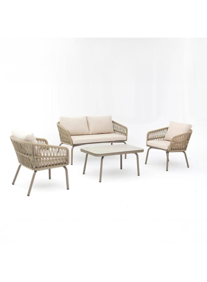 Sampa Rattan Iron and Waterproof Fabric Outdoor Set 4 Pieces - Beige - Image 1