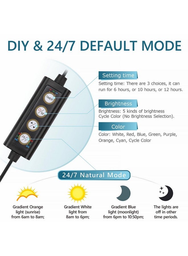 هايغر مصباح LED لحوض السمك من hygger Clip On 24/7، إضاءة 14 واط لضوء الشمس والنهار والقمر ووضع DIY، مؤقت قابل للتعديل / سطوع ضوء حوض السمك مع 7 ألوان لحوض مزروع - Image 2