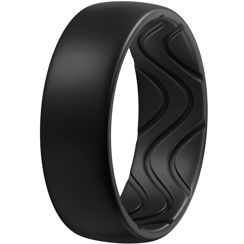 Egnaro Men's Silicone Rings 8mm Wide 2.5mm Thick, Black Flexible Rubber Weeding Bands Breathable Grooves For Gym Workout - Image 1