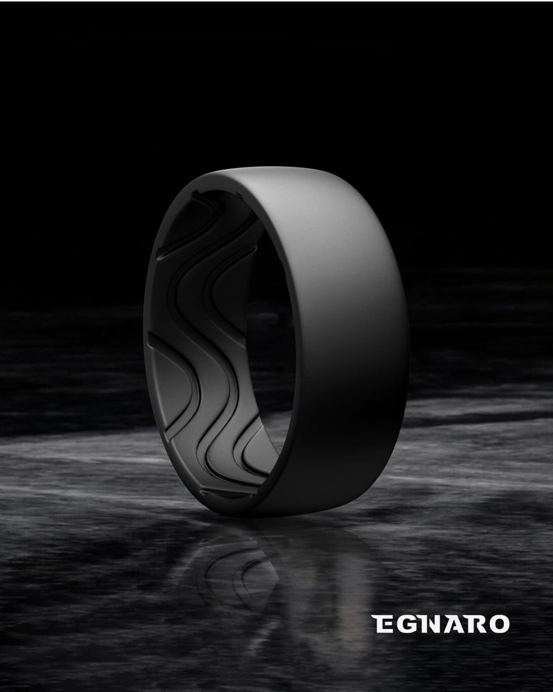 Egnaro Men's Silicone Rings 8mm Wide 2.5mm Thick, Black Flexible Rubber Weeding Bands Breathable Grooves For Gym Workout - Image 2