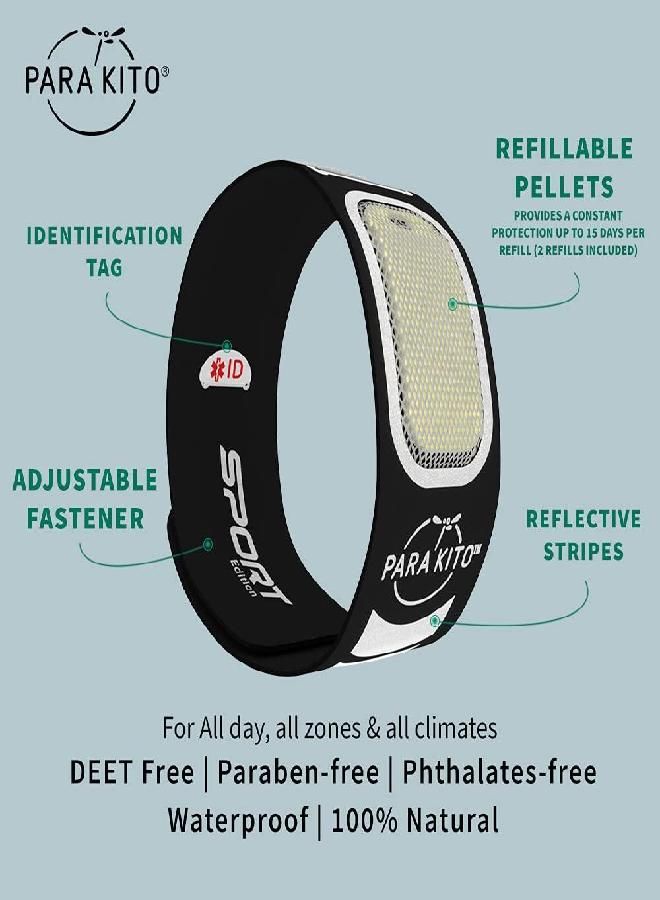 Para'Kito PARA'KITO Mosquito Insect & Bug Repellent Wristband - Waterproof, Outdoor Pest Repeller Bracelet w/Natural Essential Oils - Sport Edition (Black)  - Image 2