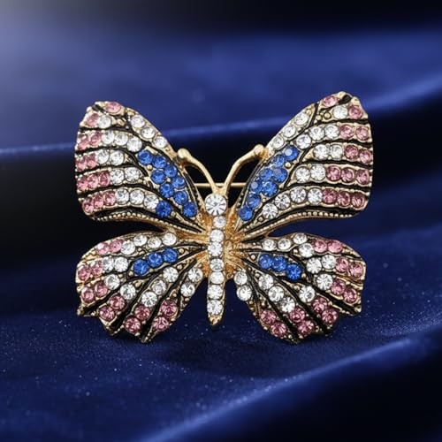 VAMA FASHIONS Gold Plated Multicolor Butterfly Brooch Pin Glittery Lapel Pin Sarees Dresses Blazers Coats Brooch Accessories Jewelry For Girls (Blue Rhinestone Butterfly Brooch) - Image 4