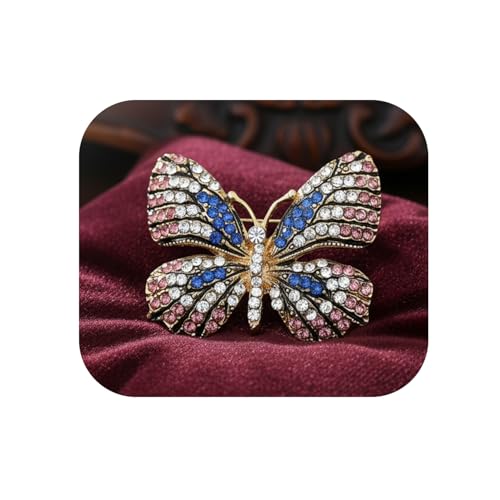 VAMA FASHIONS Gold Plated Multicolor Butterfly Brooch Pin Glittery Lapel Pin Sarees Dresses Blazers Coats Brooch Accessories Jewelry For Girls (Blue Rhinestone Butterfly Brooch) - Image 1